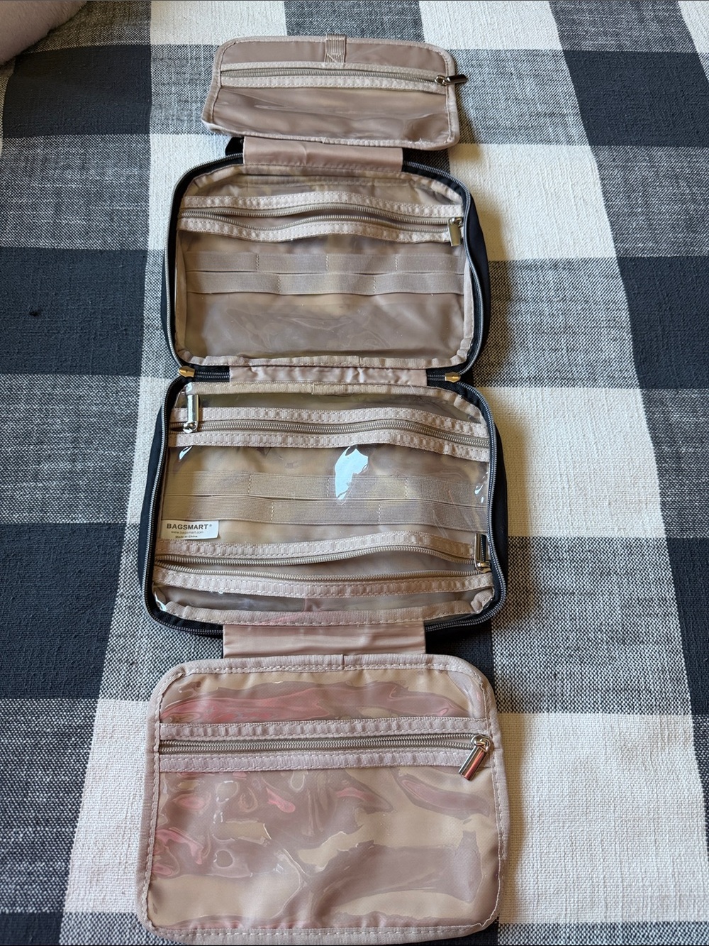 BAGSMART Foldable Travel Cosmetic Organizer - Light Beige